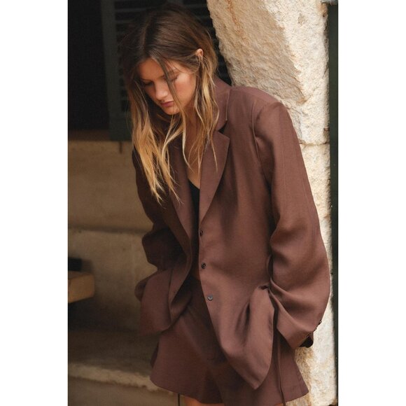 Zara Jackets & Blazers - Zara Womens Blazer Suit Jacket XS Chocolate Brown Tie Belt 2010/821 NWT